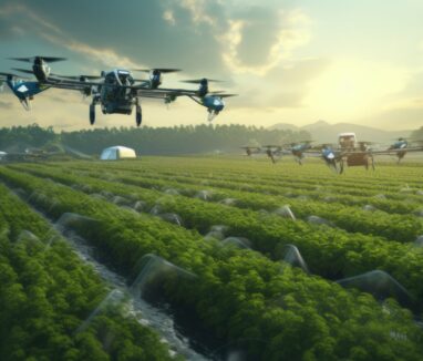 Drone agricole en mission d’aspersion de cultures